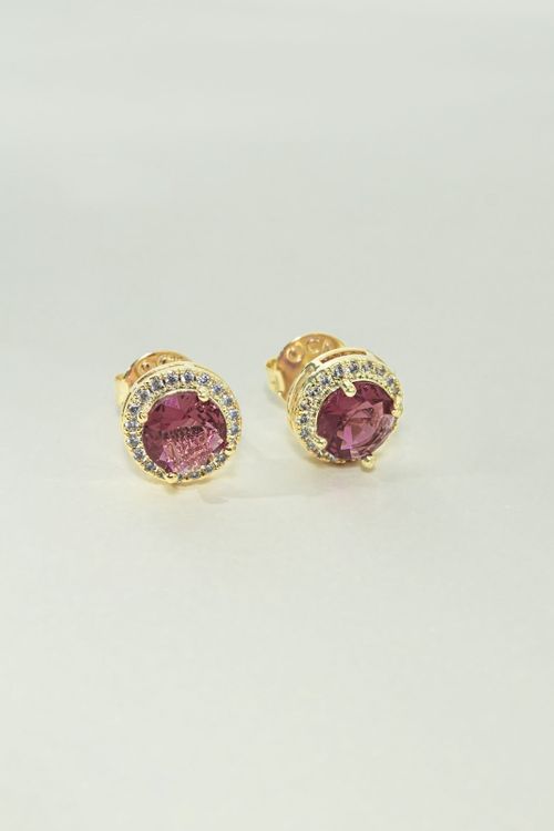 Brinco Zircônia Rosa Cravejada