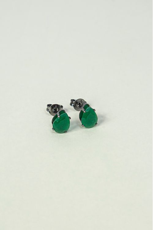 Brinco Gota Verde Ródio Negro