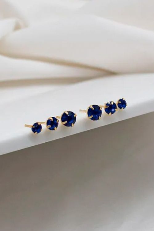 Trio De Brincos Strass Azul