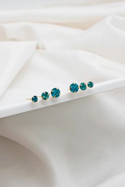 Trio De Brincos Strass Azul