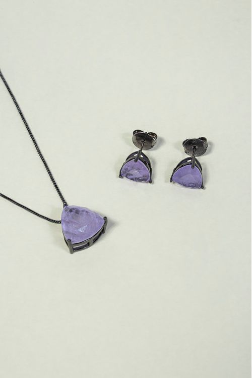 Conjunto Pedra Fusion Ródio Negro