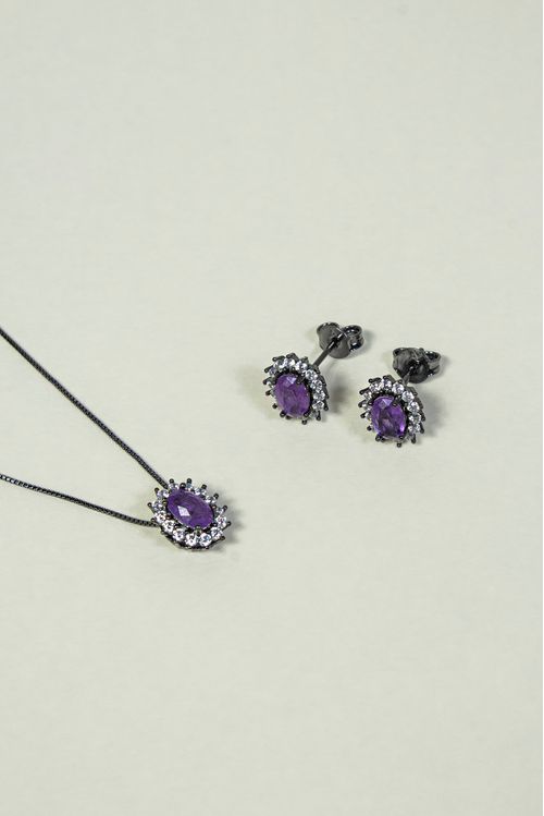 Conjunto Oval Roxo Ródio Negro