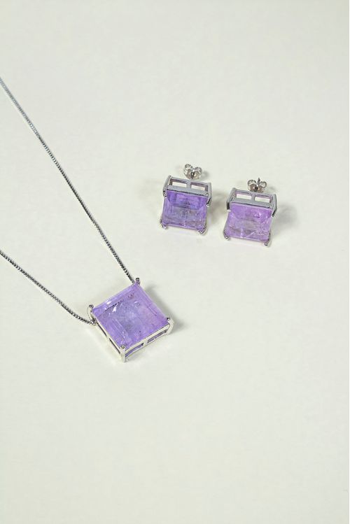 Conjunto Pedra Fusion Lilás Ródio Branco