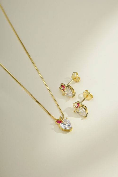 Conjunto Coração em Zircônia com Detalhe Rosa