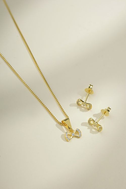 Conjunto Colar E Brinco Lacinho Cravejado