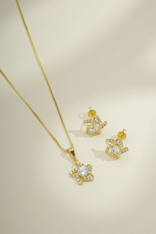 Conjunto Colar E Brinco Estrela E Ponto De Luz
