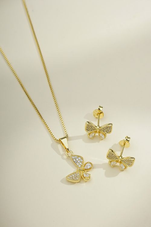 Conjunto Colar E Brinco Borboleta Com Zircônias