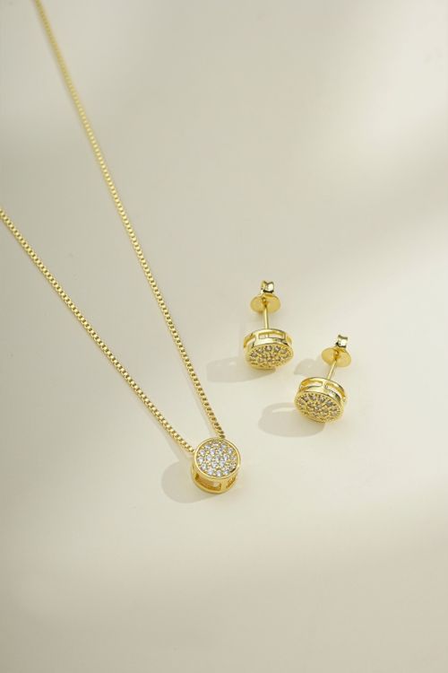 Conjunto Colar E Brinco Redondo Cravejado