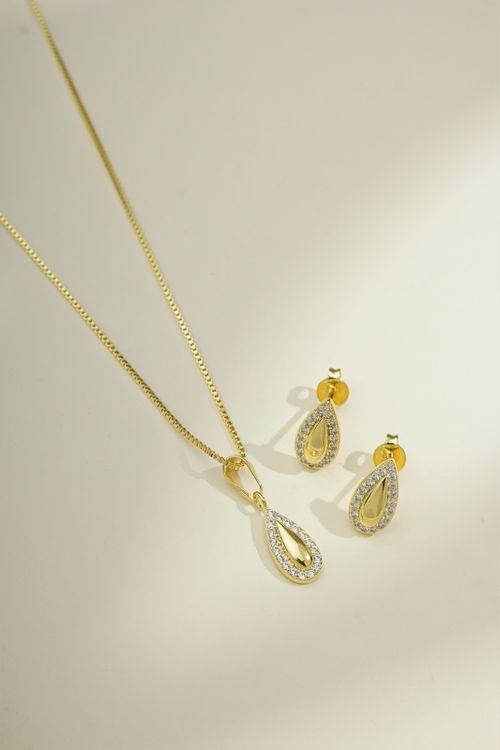 Conjunto Colar E Brinco Gota Alongada Cravejada