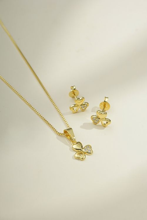 Conjunto Colar E Brinco Trevotrês Folhas