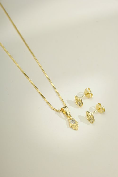 Conjunto Mão De Fátima Cravejado