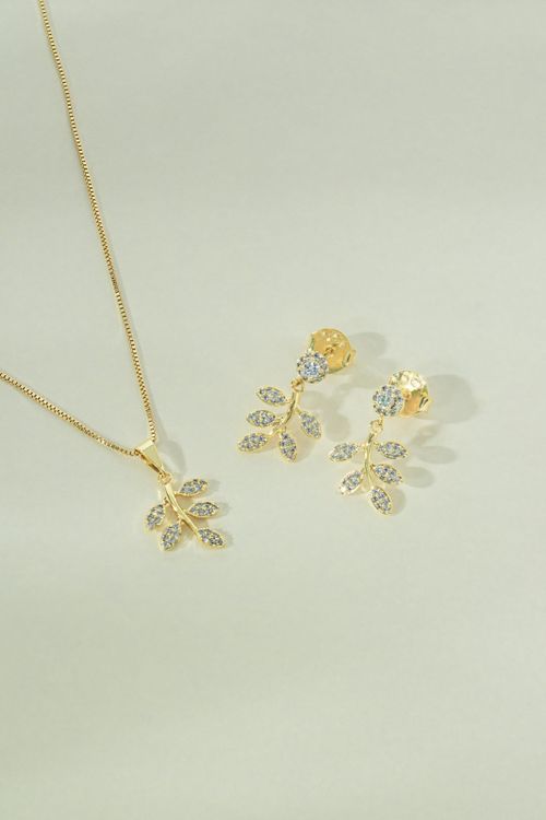 Conjunto Colar E Brinco Folhacravejada