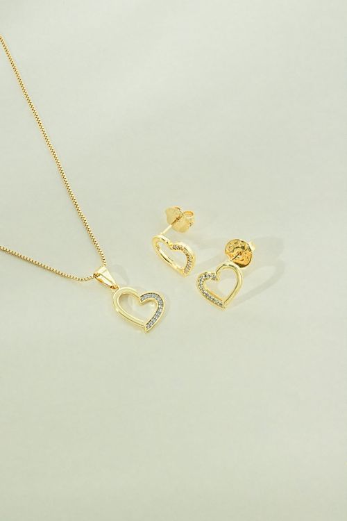 Conjunto Coração Com Cravejado