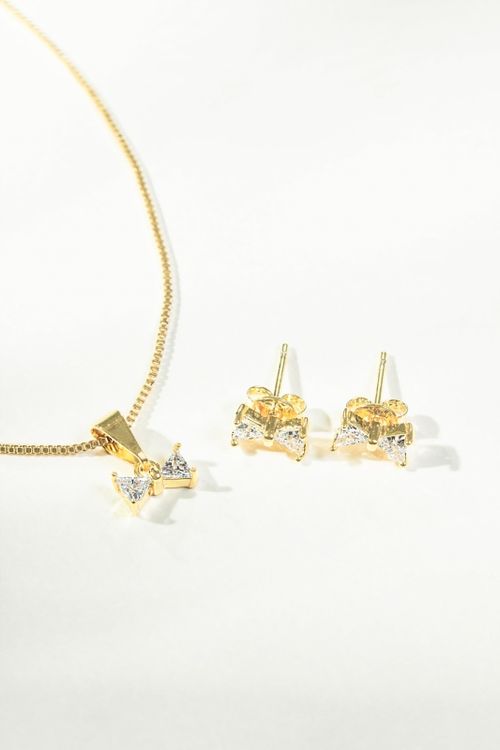 Conjunto Colar E Brinco Lacinho Zircônias