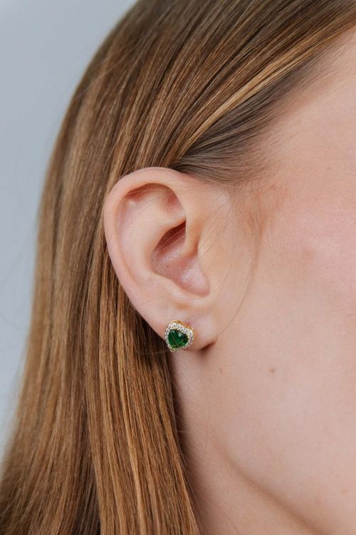 Conjunto Coração Verde Cravejado