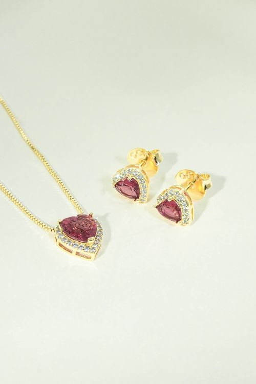 Conjunto Coração Rubi Cravejado