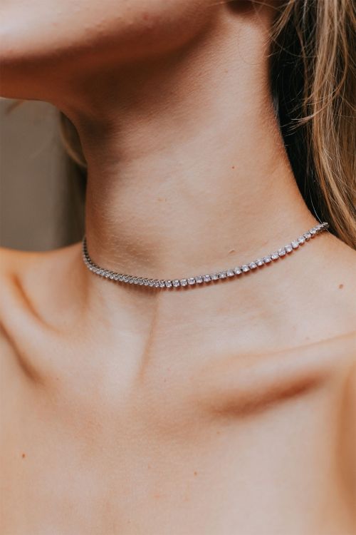 Choker Rodio Branco Riviera de Zirconia