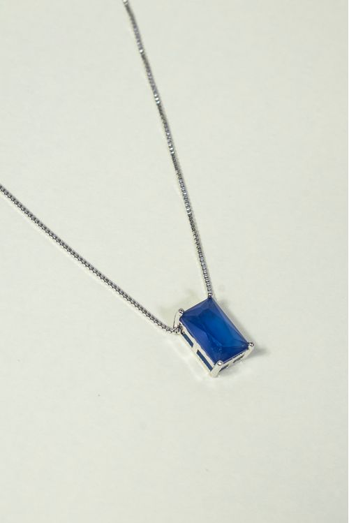 Colar Pedra Azul Em Ródio Branco