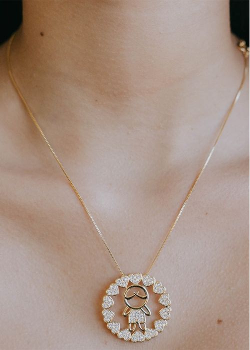 Colar Mandala Filho Corações Cravejado Zircônias