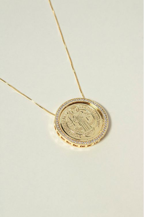 Colar Com Medalha São Bento Cravejado