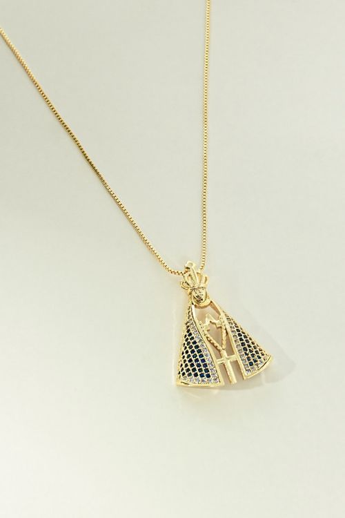 Colar Nossa Senhora Com Zircônias Azul E Cristal