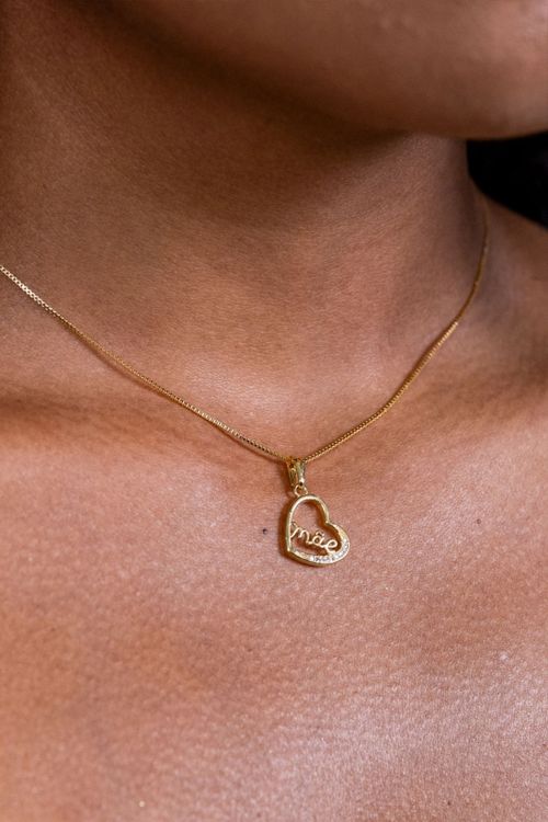 Colar Com Pingente Mãe Vazadocom Detalhe Cravejado