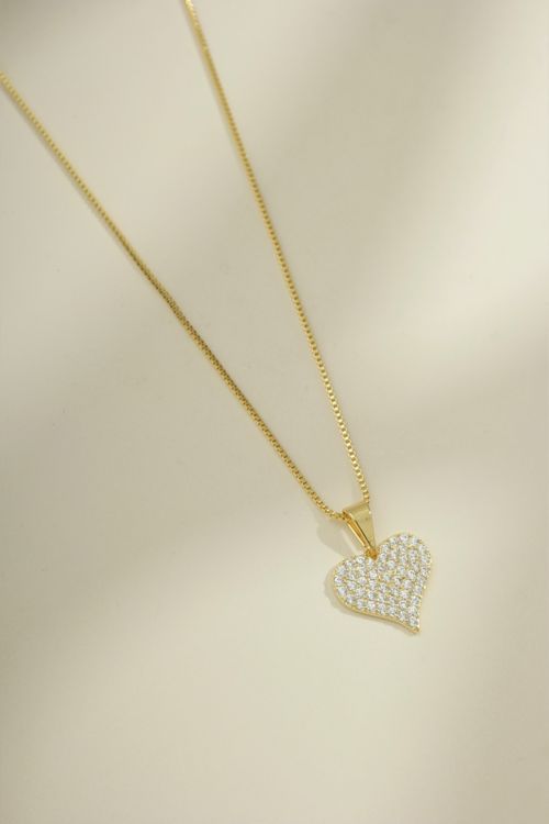 Colar Coração Cravejado Em Zircônias Cristal