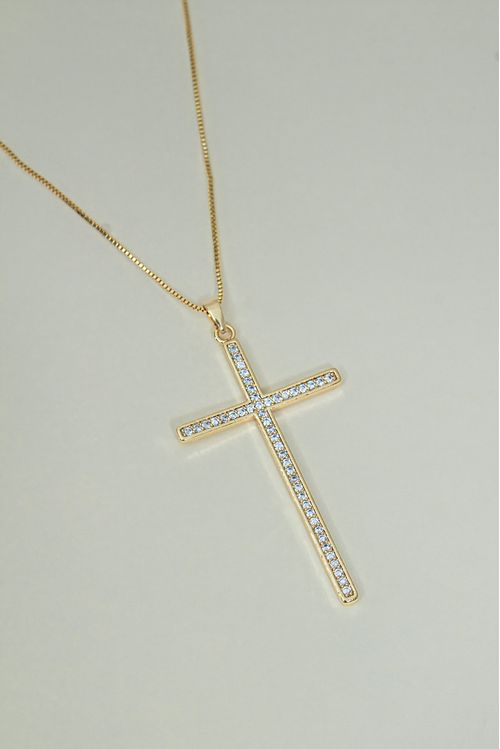 Colar Crucifixo Cravejado Grande