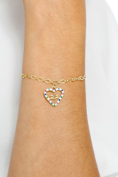 Pulseira Fé Com Coração Com Zircônia Colors