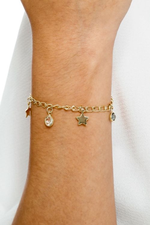 Pulseira Ponto De Luz E Estrela Pendurados
