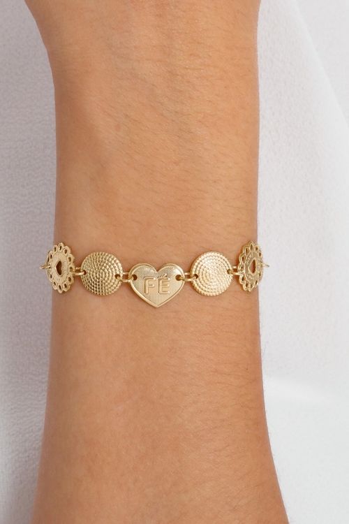 Pulseira Com Detalhes De Fé, Love E Corações