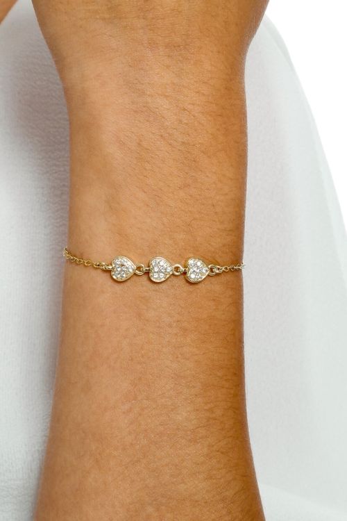 Pulseira 3 Corações Cravejados