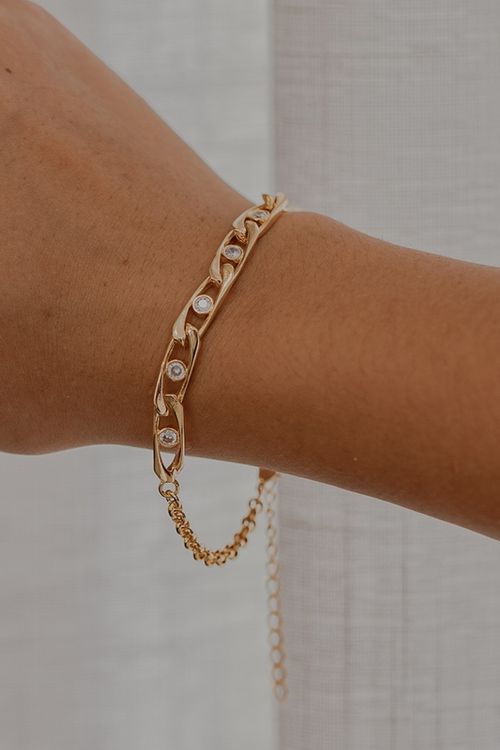 Pulseira Dois Elos Com Pontos De Luz Cristal