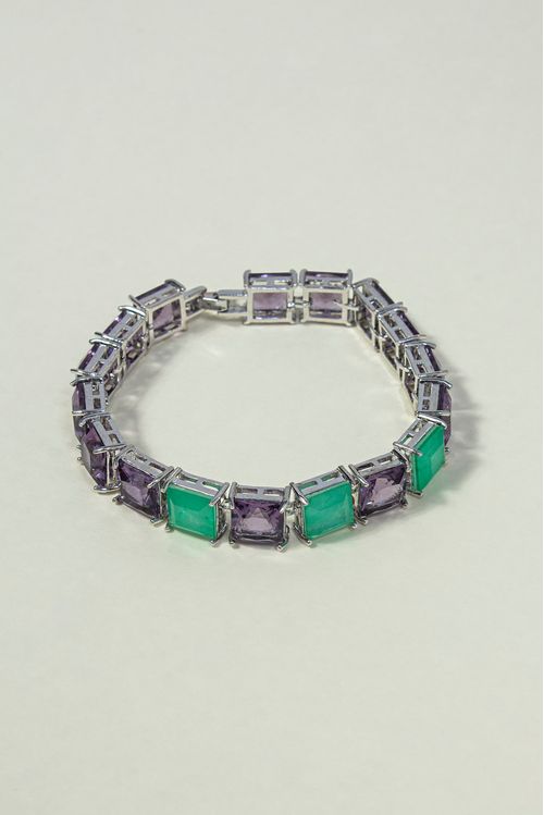 Pulseira com&nbsp;Pedra Fusion Duas Cores Ródio Branco