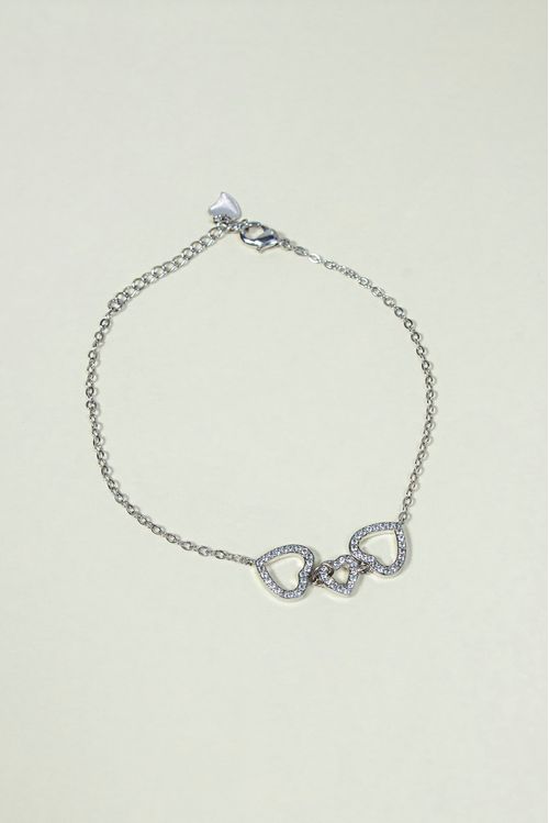 Pulseira Corações Zircônias Cristal Ródio Branco