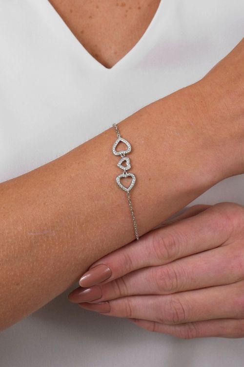 Pulseira Corações Zircônias Cristal Ródio Branco