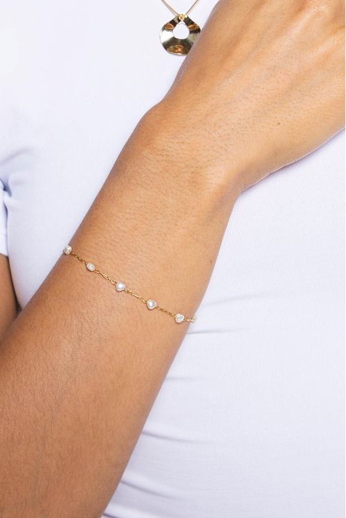 Pulseira Perolas Corações