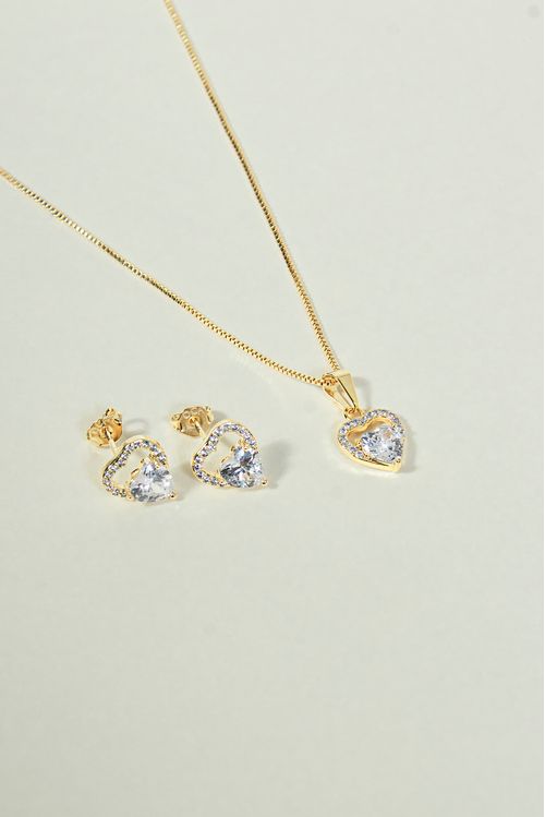 Conjunto Coração Cravejado Com Zircônia