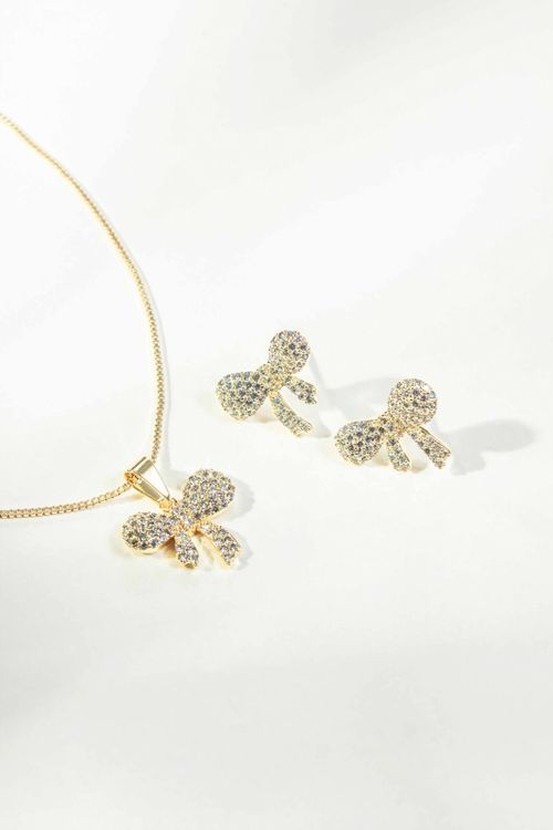 Conjunto Colar E Brinco Laço Cravejado