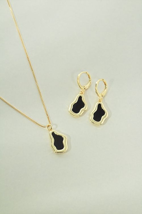 Conjunto Colar E Brinco Orgânico Preto