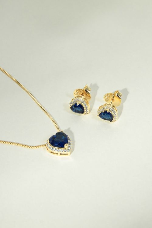 Conjunto Coração Azul Cravejado