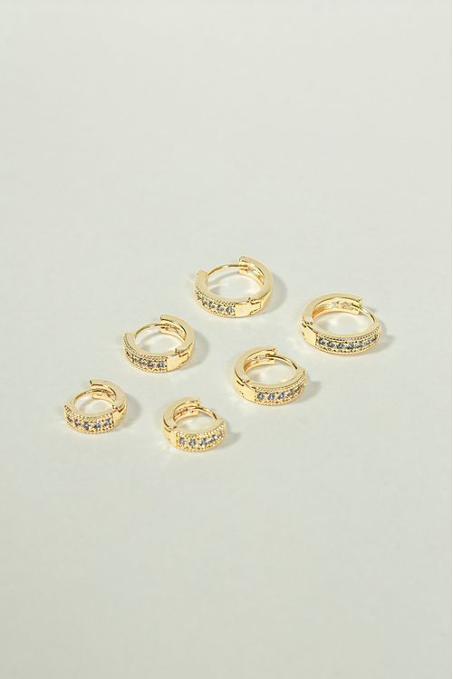 Trio de Brincos Argola Click Cravejada