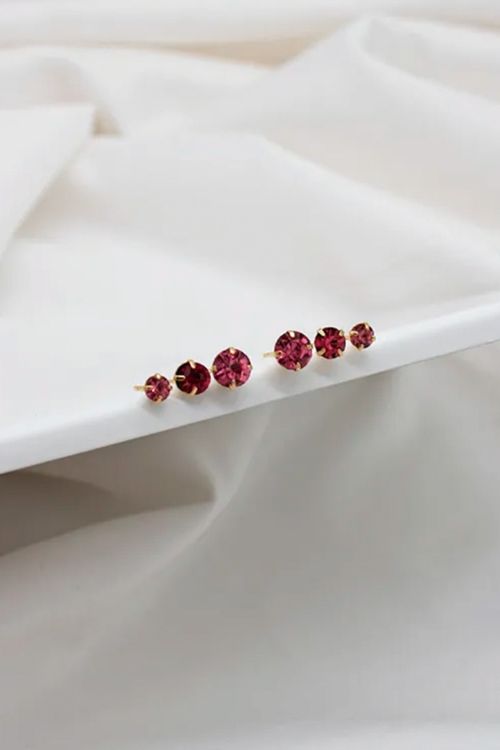 Trio De Brincos Strass Rosa