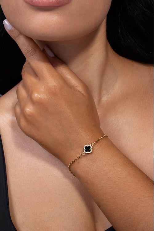 Pulseira Trevo Preto E Cravejado