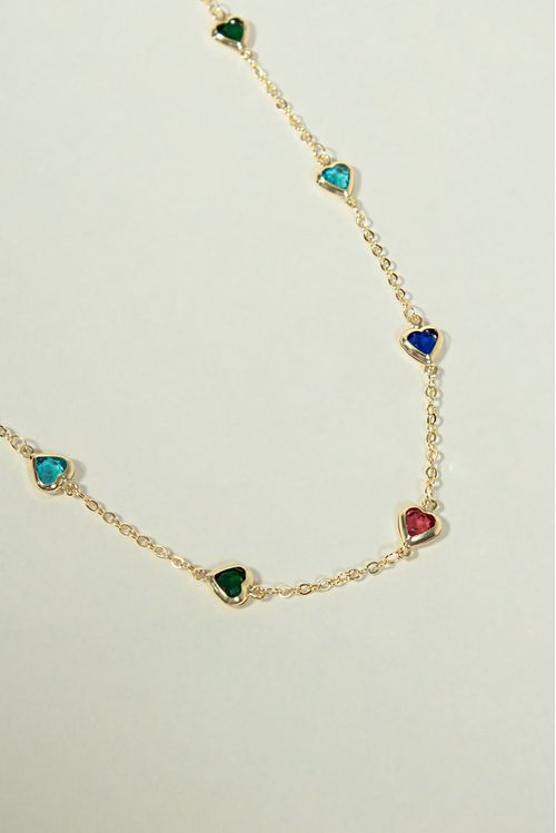 Choker Corações Pedras Coloridas
