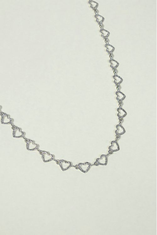 Choker Elos Corações Ródio Branco