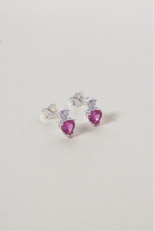 Brinco Zircônias Cristal E Rosa Prata 925