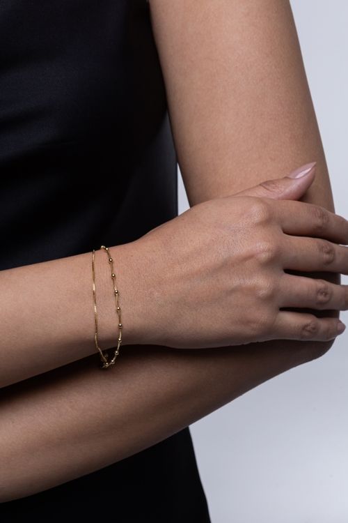 Pulseira Dupla Bolinhas E Coração