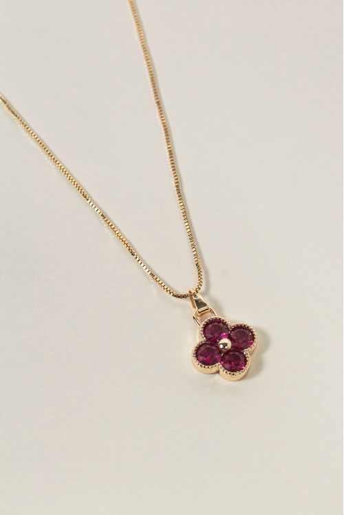 Colar Trevo Pedras Rosa