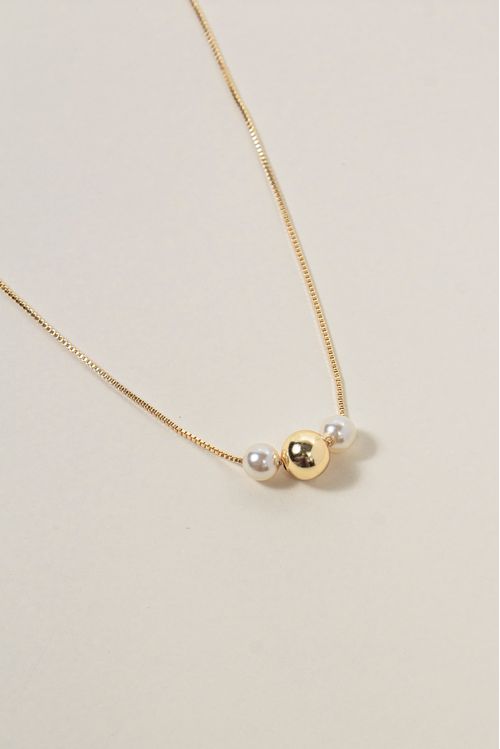 Colar Esfera Lisa E Pérolas